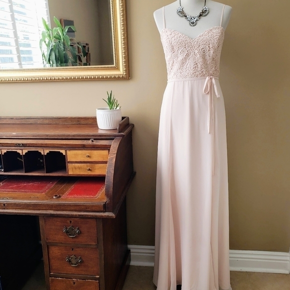Theia Melanie Blush Pink Lace Bodice Gown Maxi Dress Size 12 - Picture 1 of 15